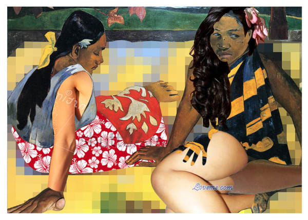 Joiri Minaya, Sex tourist and white local predator painting in art history #3 (After Gauguin #3), 2015