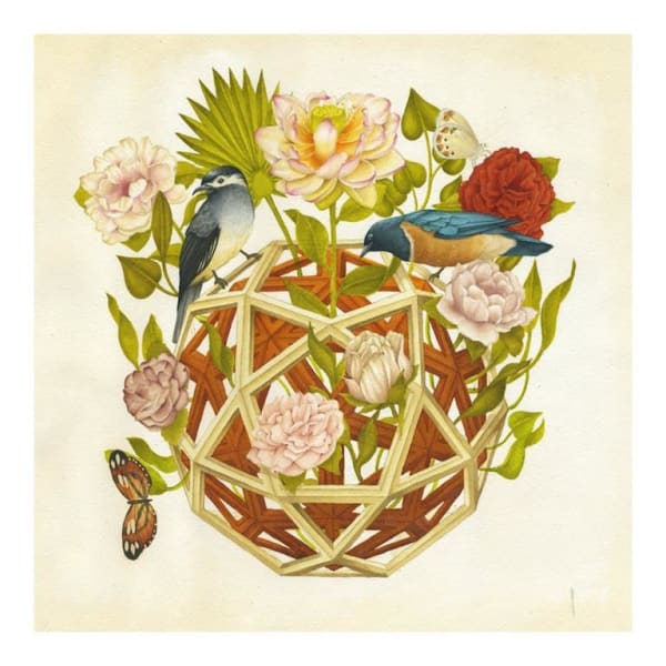 Lindsey Carr painting of flowers and birds / butterflies