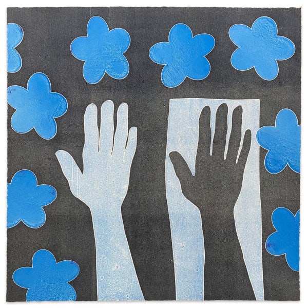 Karen Lederer hands and flowers monoprint