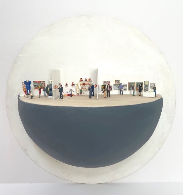 dome sculpture with small figurines in a museum by Abigail Goldman