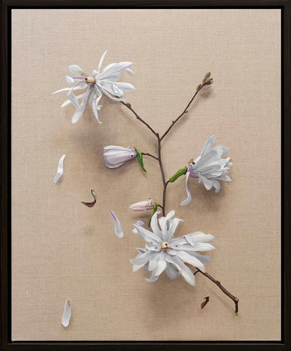 painting of white flowers with subtle dog faces