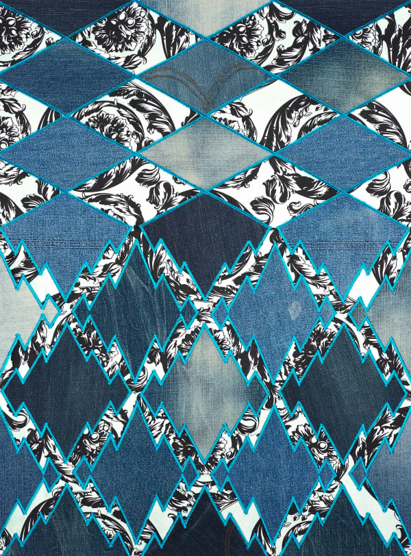 Ben Venom's textile of a geometric pattern with blue jeans