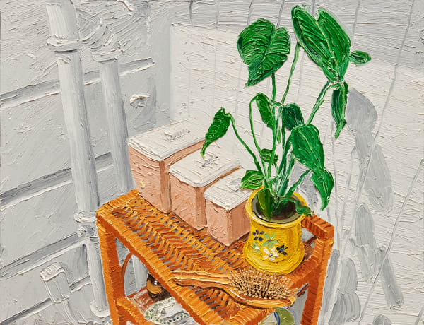 Emilio Villalba painting of plant in bathroom