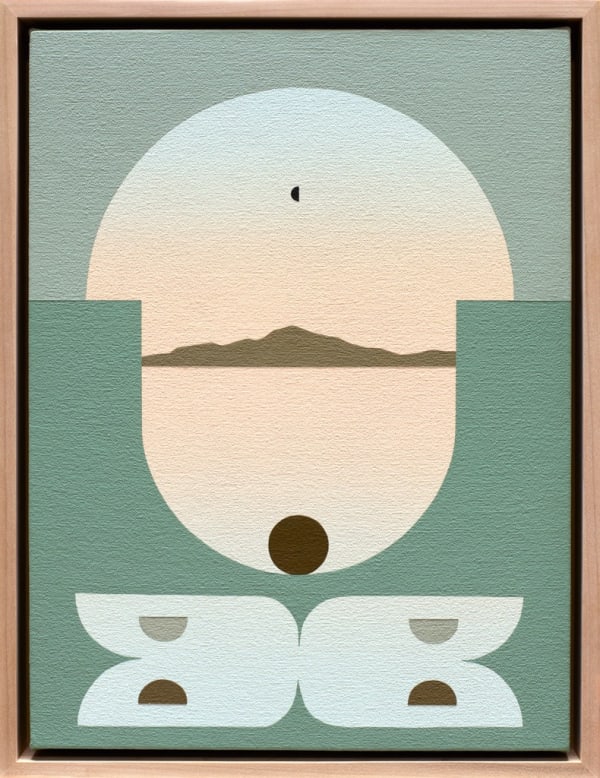 Painting by Madeleine Tonzi with a muted green, blue, and orange palette