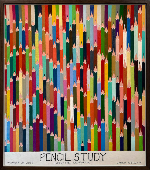 drawing by artist James Eddy depicting a wide variety of colored pencils