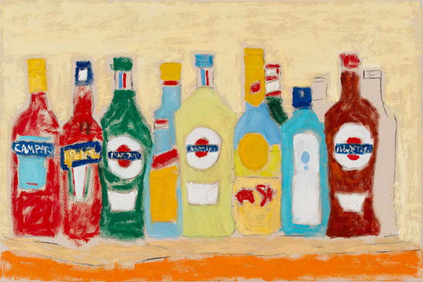 line of different alcohol bottles