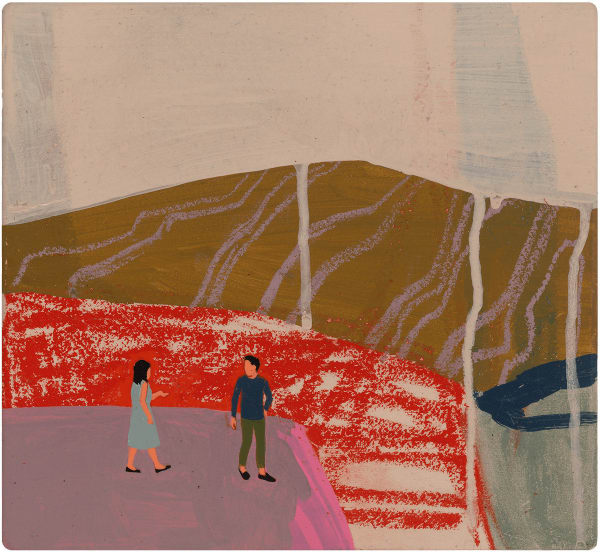 a man and woman at the edge of a cliff