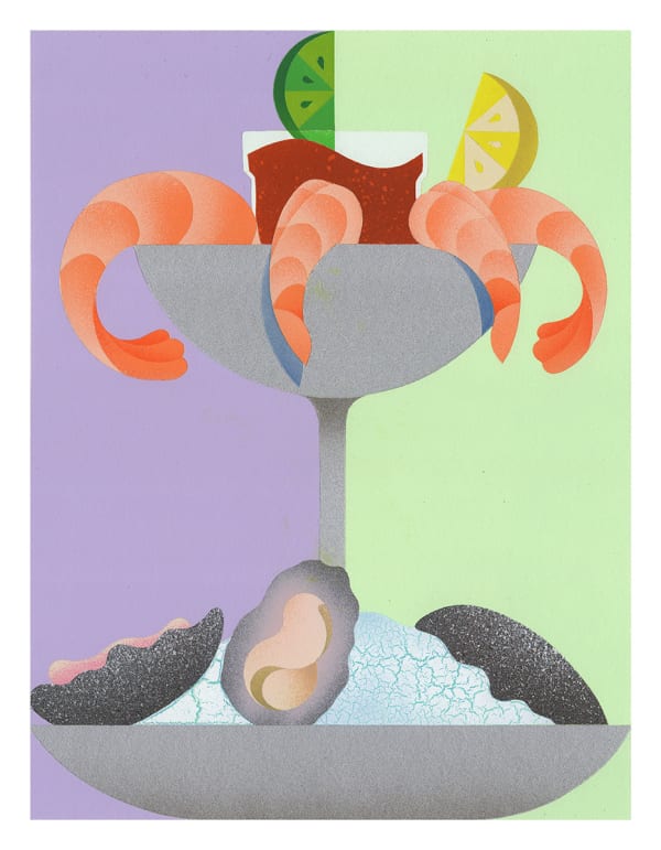 painting of shrimp cocktail and oysters