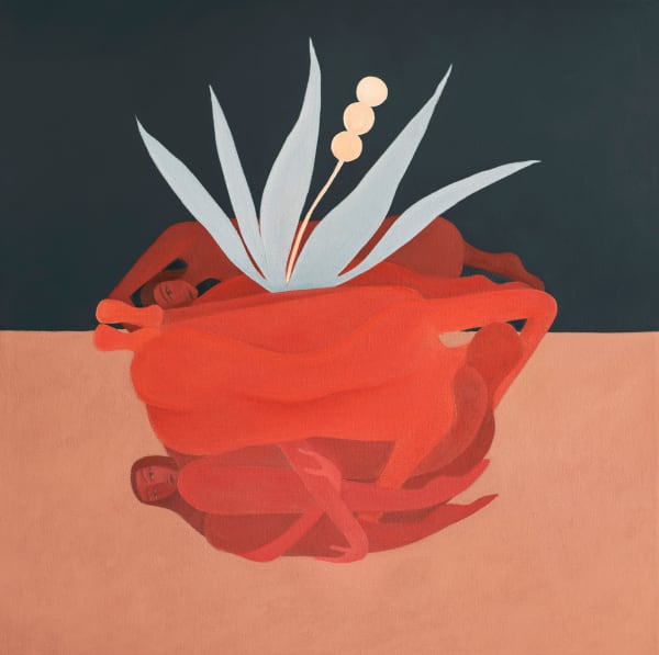 Laura Berger painting of a group of women forming a vase with a flower coming out of the top