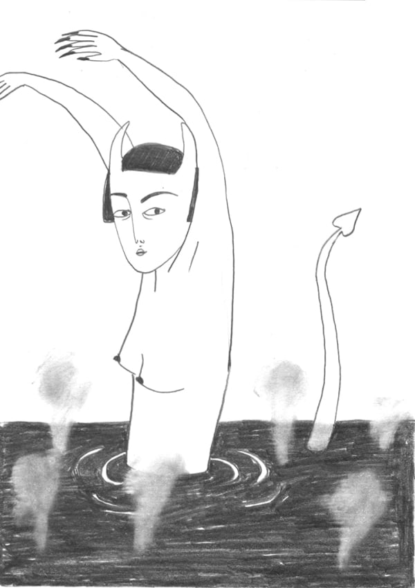 Irana Douer drawing of nude woman / devil figure