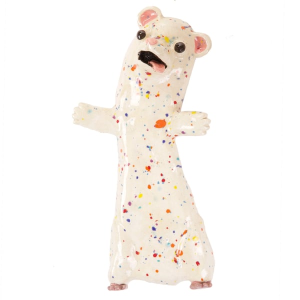 Katie Kimmel's ceramic sculpture of a rainbow ferret