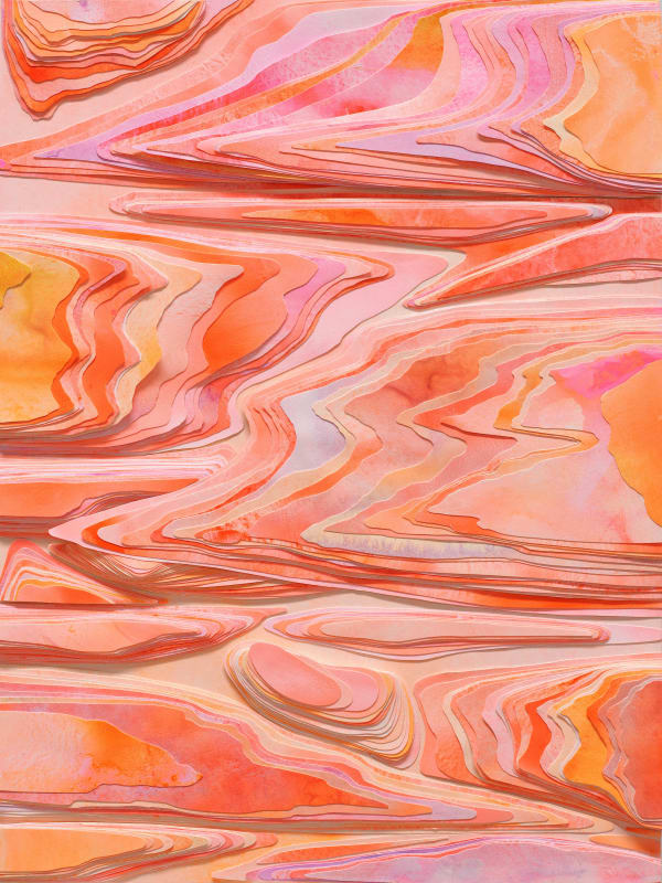 Caroylnn Haydu's piece of pink and orange paper on a wood board