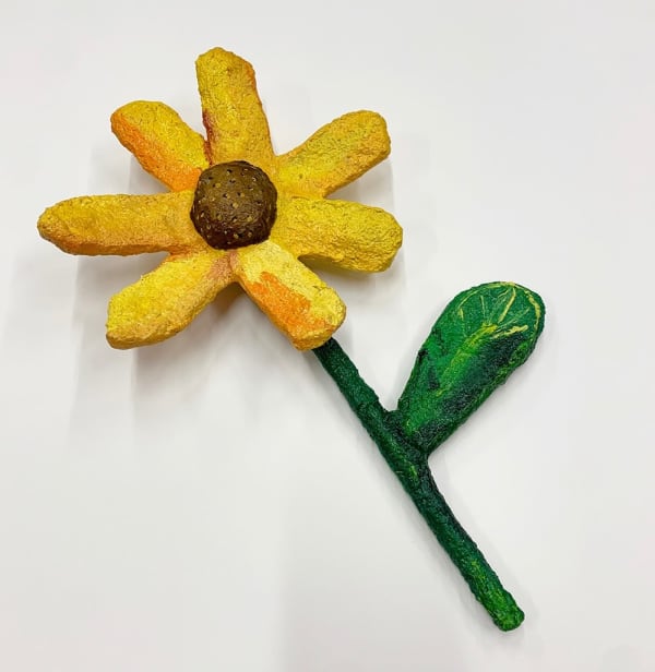 Nic Dyer mixed media sculpture of yellow flower