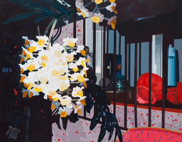 painting by Francisco Diaz Scotto (Pastel) of orchids and pots