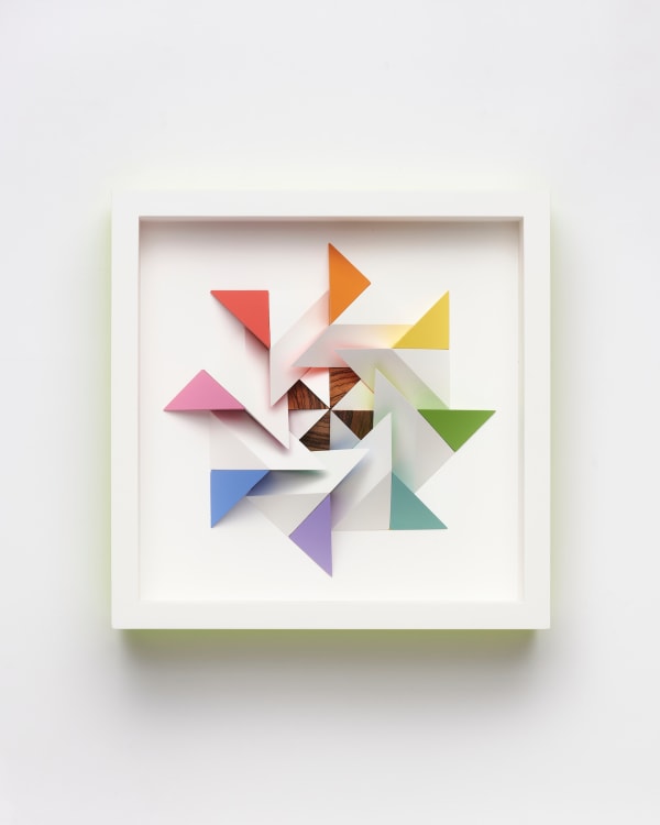 wooden geometric wall sculpture by Sean newport - rainbow