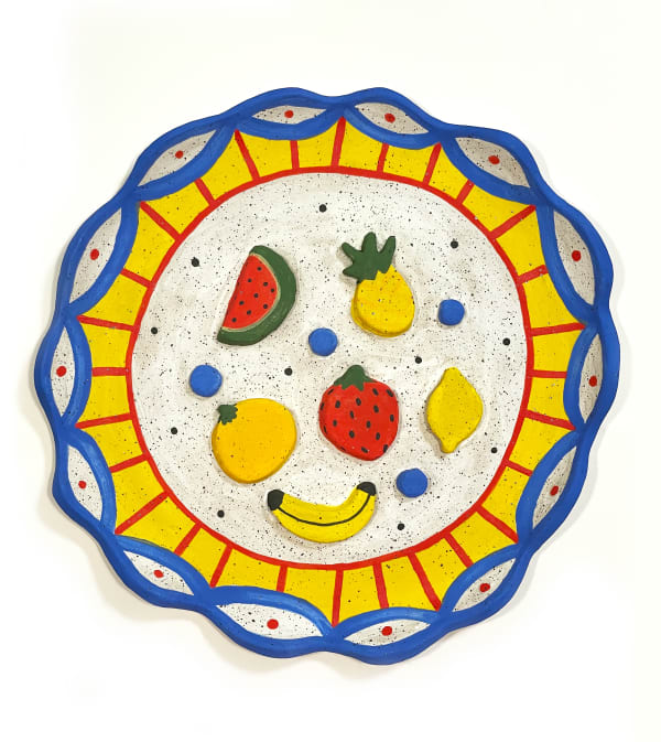 Jackie Brown's sculpture with of a plate with fruit