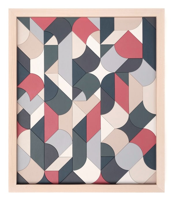 Scott Albrecht wood relief painting in blue and pink tones