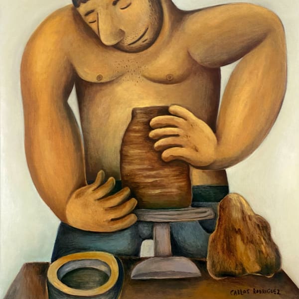 Carlos Rodriguez painting of a man making a vase from clay