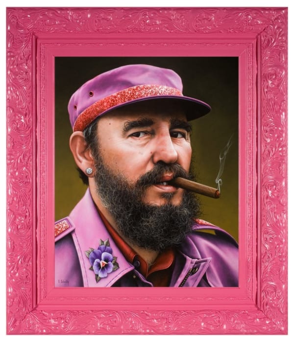 Scott Scheidly portrait of Castro in pink smoking cigar