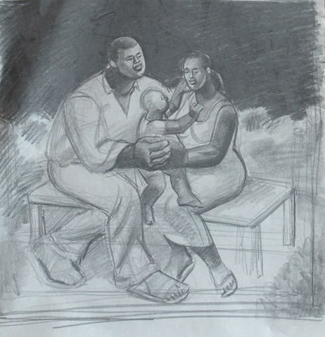 Lawrence Finney, Young Family on Bench, 1995.0