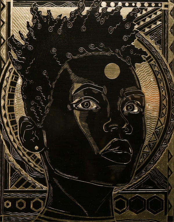 Perrion Hurd Glorious, 2022 Scratch paper etching 10" x 8"