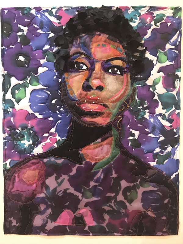 Bisa Butler My Skin Is Black: Tribute to Nina Simone , 2017 Silk, Tulle, Lace, and Cotton: Quilted and Appliqué 35 1/2" x 25"