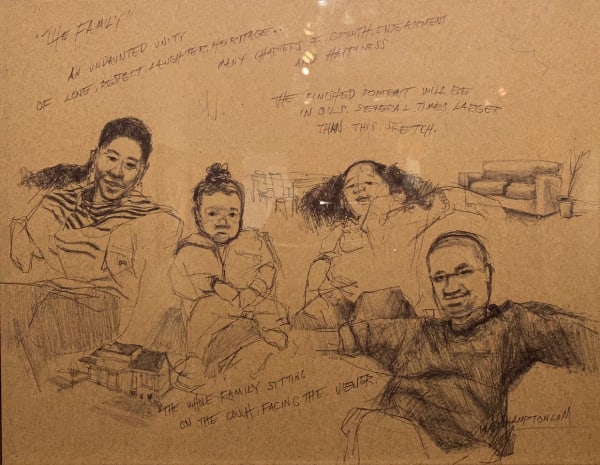 Wade Hampton The Family (prep for sketch) pen on paper 14 x 17 in 35.6 x 43.2 cm