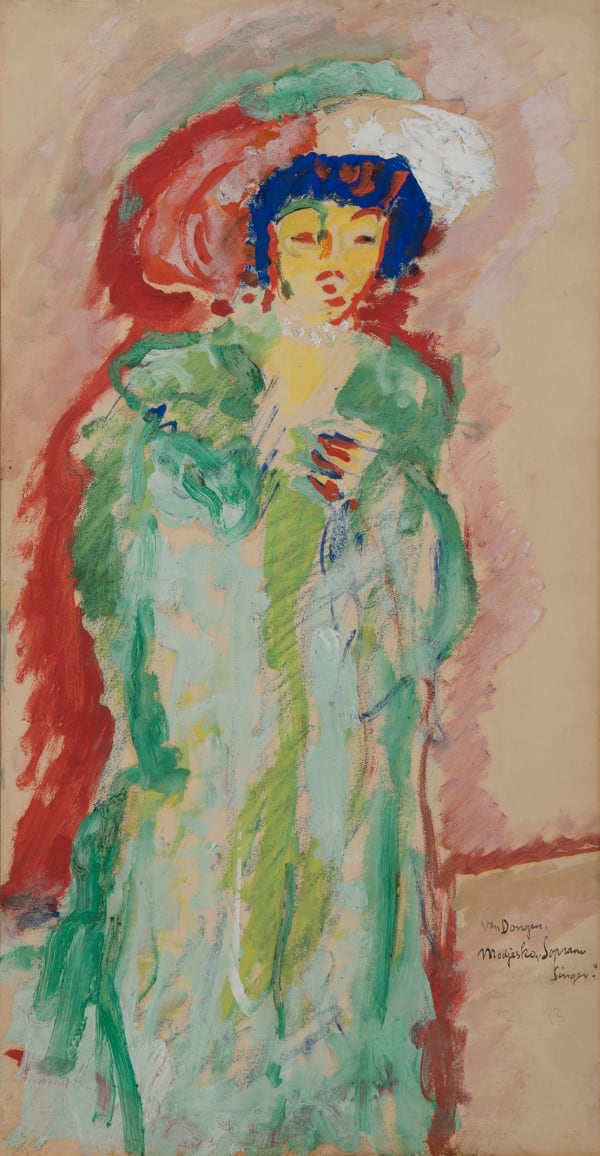 KEES VAN DONGEN, Modjesko, Soprano Singer, 1907, Huile, crayon sur papier marouflé sur toile Cadre en bois sculpté et doré, XVIIème, Italie.