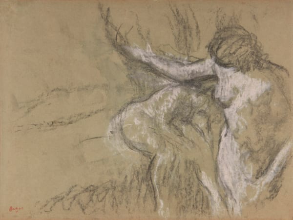 EDGAR DEGAS, Baigneuses, Fusain et craie blanche sur papier gris-vert