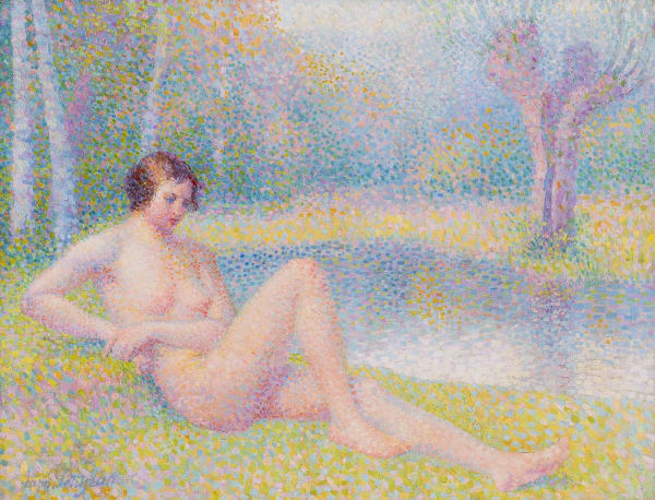 HIPPOLYTE PETITJEAN, Baigneuse Allongée Au Bord De L'Eau, Huile sur toile