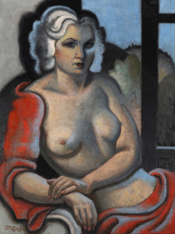 JEAN METZINGER: Femme Assise Devant la Fenêtre (Le Modèle d'Atelier au Drapé Rouge), circa 1938