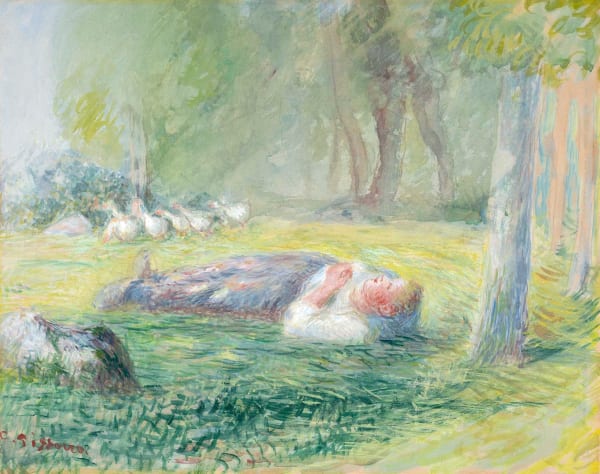 CAMILLE PISSARRO, Gardeuse d’Oies Allongée, Gouache et aquarelle