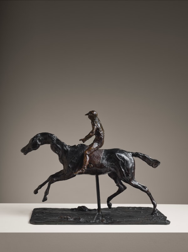 Edgar Degas, Sculpture en bronze, Cheval au Galop sur le Pied Droit, le Pied Gauche Arrière Seul Touchant Terre ; Jockey Monté sur le Cheval