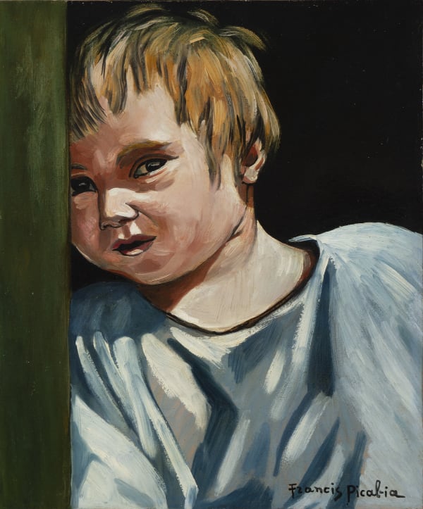 FRANCIS PICABIA (1879-1953)Portrait d'un enfant, circa 1941-1943 Signé en bas à droite : Francis Picabia Huile sur carton 45,7 x 37,8 cm 70 x 61 cm (avec cadre)