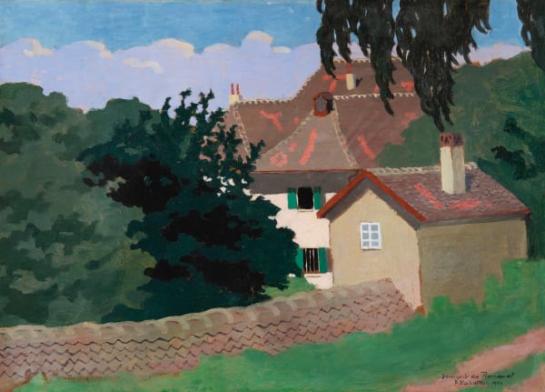 FÉLIX VALLOTTON, Souvenir De Romanel, 1900, Huile sur carton Cadre en bois sculpté et doré, XVIIème siècle, Italie.