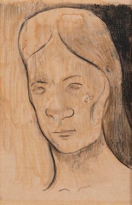 PAUL GAUGUIN, Femme Tahitienne, circa 1895-1903, Aquarelle, fusain, crayon et encre sur papier contre-collé sur papier