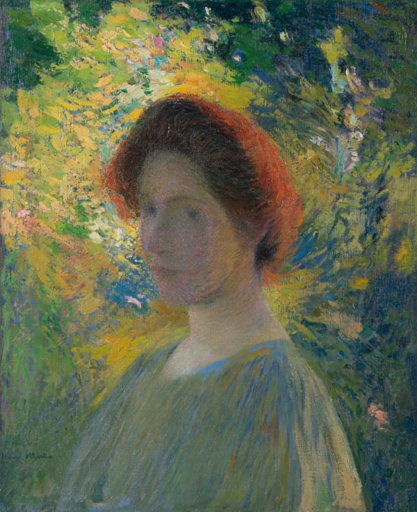 HENRI MARTIN, Jeune Femme Rousse à Contre-Jour sous les Ombrages, Huile sur toile