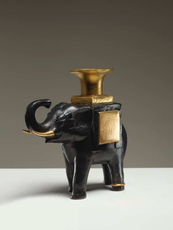 FRANÇOIS-XAVIER LALANNE: Bougeoir Éléphant, Éléphant Lumineux, 1985, Bronze à patine noire et or