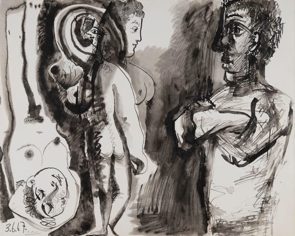 PABLO PICASSO, Homme Et Trois Femmes Nues (recto) - Femme et Deux Hommes (verso), 1967