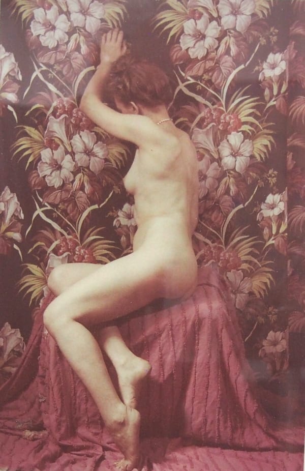 Eugene Von Bruenchenhein, Marie nude, arm over face. Floral set