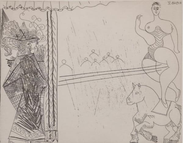 Pablo Picasso, Braggart in his Sunday Best behind the Scenes of a Circus - Hand-signed by Picasso, 1968