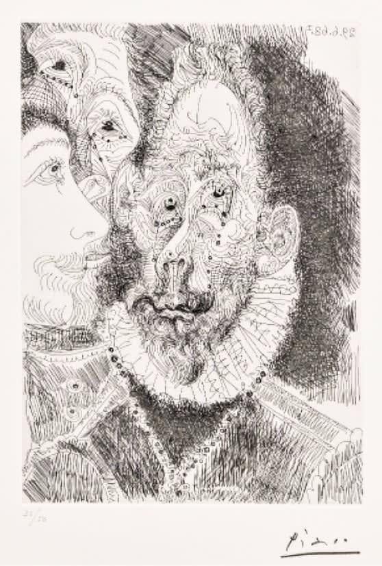 Pablo Picasso, Portrait-charge d’un des personnages de L’Enterrement du comte d’Orgaz, en larmes , 1968