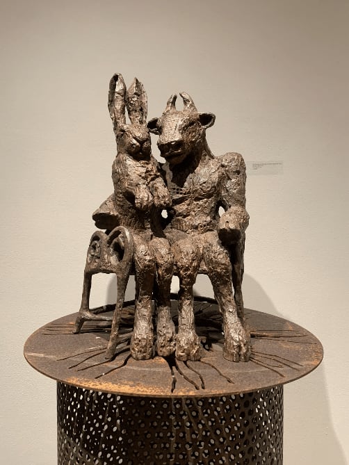 Sophie Ryder, The Minotaur and The Hare on Bench Maquette II, 2020