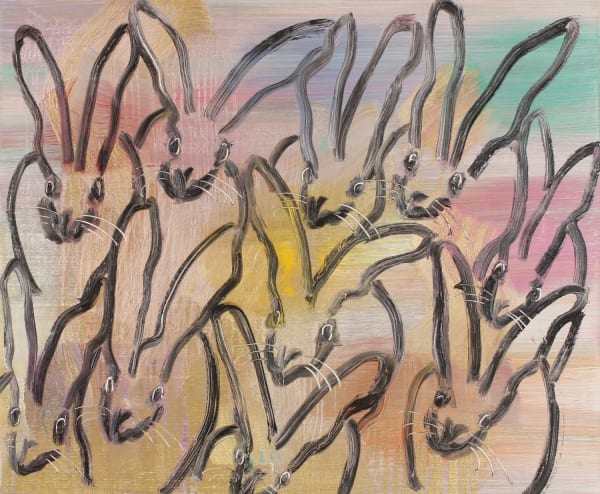 Hunt Slonem Flock , 2018 Oil on Canvas (unframed) Hutch bunnies with metallic background 76.2 x 91.4 cm 30 x 36 in