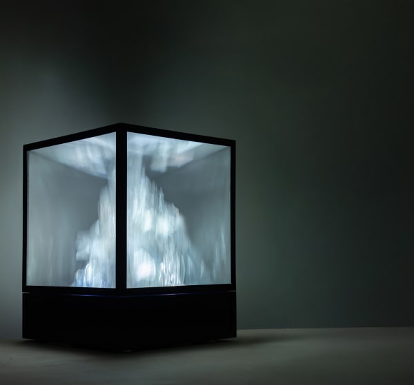 Maja Petrić Specimens of Time: Jungfrau (Switzerland), 2025 Generative Light Sculpture: Translucent Optical Materials, Found Objects, High-Resolution Projections, Computer with Custom AI-Driven Software, Real-Time Environmental Data, and Steel Structure Specimens of Time: Jungfrau evokes the alpine purity of the Swiss Alps while visualising the decline in snowfall. As temperatures rise, the sculpture’s brightness fades and its clarity dims, with emerging shades of brown mirroring the retreat of the snowpack. 54 × 71 × 54 cm 21.3 × 28 × 21.3 in