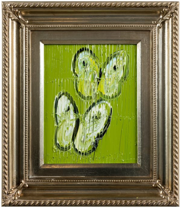 Hunt Slonem Lawn, 2023 Oil on Wood Two white butterflies, green, scored 25.4 x 20.3 cm 10 x 8 in