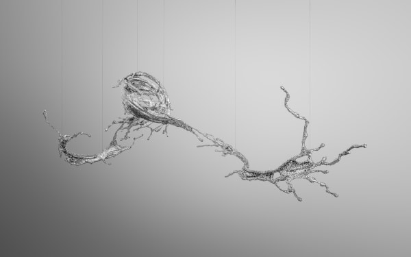 Zheng Lu Water in Dripping-Blue - 淋漓-蓝, 2022 Stainless Steel. Part 1: 105 x 105 x 165 cm 41 3/8 x 41 3/8 x 65 in Part 2: 200 x 75 x 37 cm 78 3/4 x 29 1/2 x 14 5/8 in Part 3: 100 x 65 x 25 cm 39 3/8 x 25 5/8 x 9 7/8 in