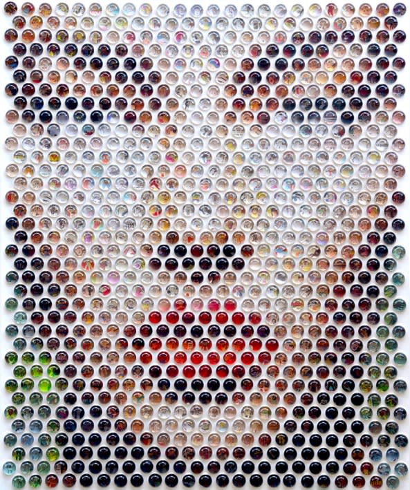 Nemo Jantzen Comic Relief, 2018 Original photography with resin on wood. 109 x 90 cm, 3cm domes