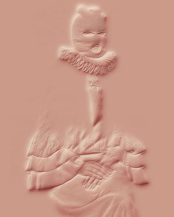 Romina Ressia, Pink Portrait of a Girl Wearing a Balaclava, 2020