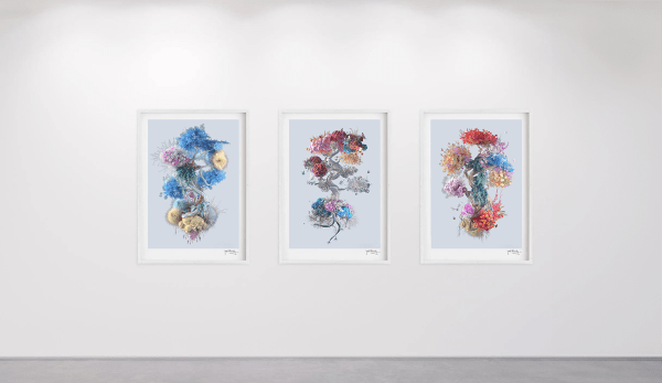 Joseph Klibansky Tree of Life Triptych, 2024 A collection of 1000 unique digitally painted fine art prints with a matching digital companion, each with its own set of unique traits, ensuring that every artwork is truly one-of-a-kind. Includes a unique signed print from Tree of Life with a unique digital companion 1/1 and an edition of 1000 HD animation. Combining visual art and environmental awareness, for every artwork sold, together with the partnering non-profit One Tree Planted, the artist will plant 10 physical trees in the Amazon Rainforest. Giclée print on archival cotton paper. Hand Embellished. 61 x 81 cm 24 x 31 7/8 in
